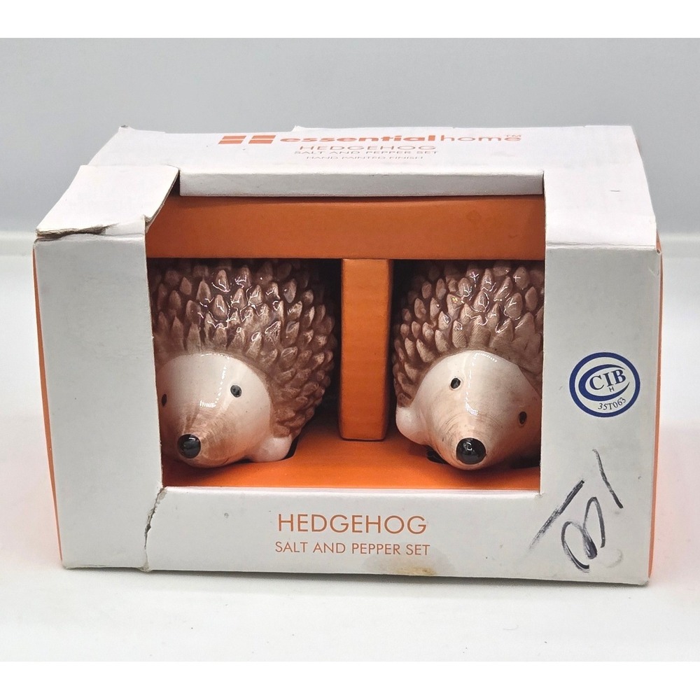 Ceramic Hedgehog Salt and Pepper Shaker Set Hand Painted Vintage Kitchen Decor